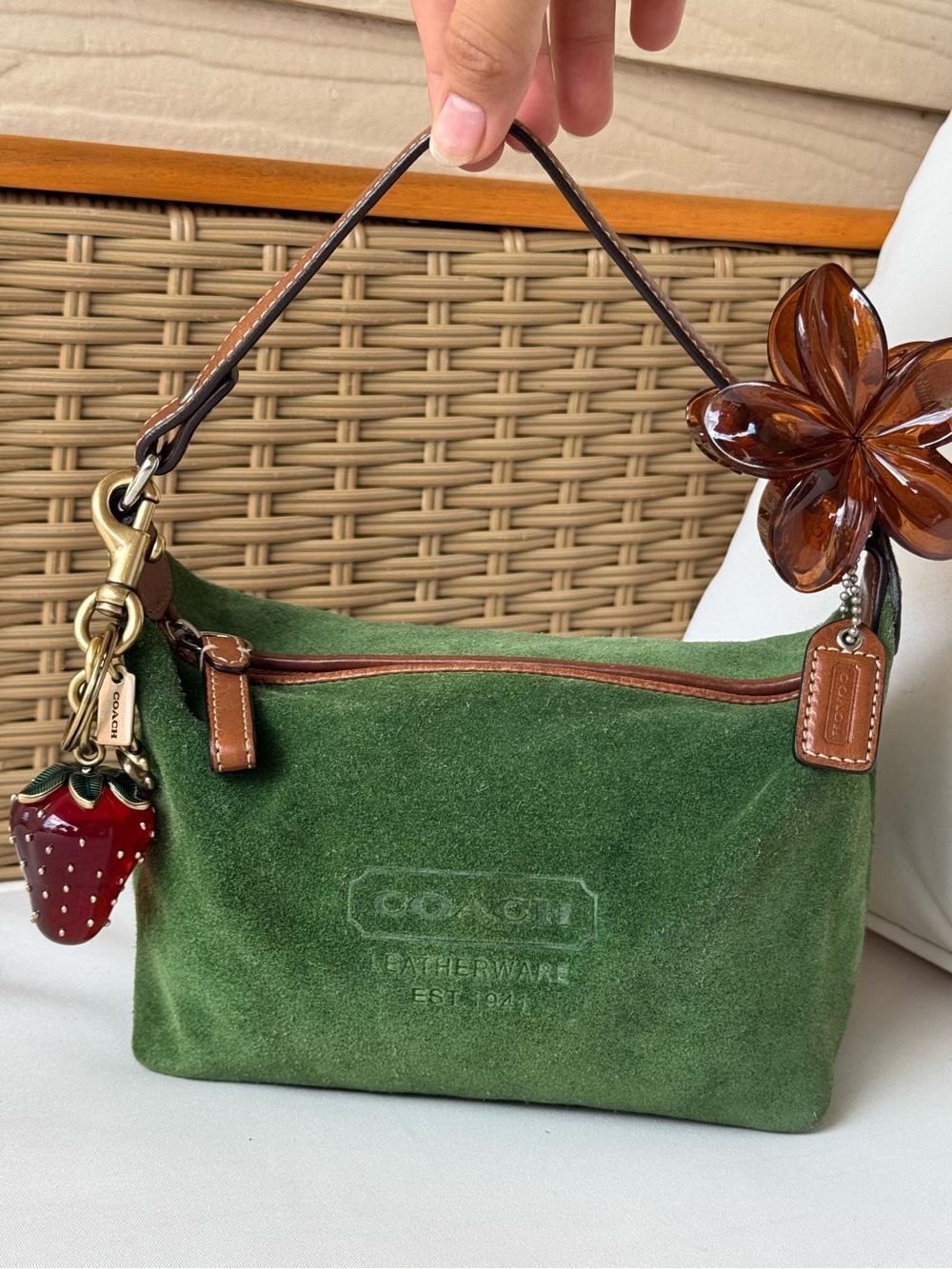 Vintage coach green suede mini handbag